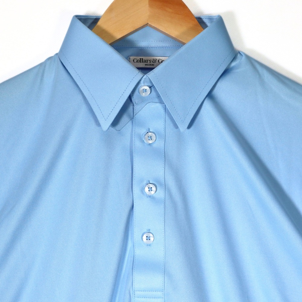 Collars & Co Dress Collar Polo Mens Medium Light Blue Performance Golf Business